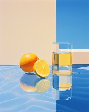 a glass of liquid and a half of a lemon