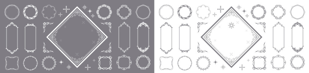 クリスマスモチーフのフレームデザインセット。ゴージャスでエレガントなデザイン素材