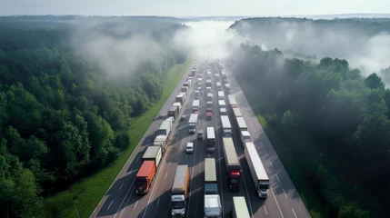 Foto op Aluminium Large flow of trucks on the highway © Daria17