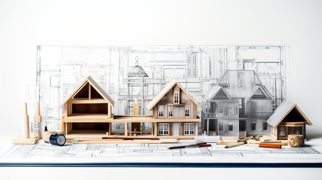 Miniature model of the house, building project. Generative AI