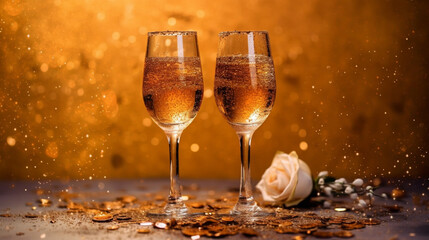Golden New Year Glittering Champagne Glasses