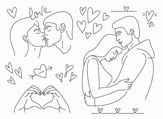 set of line art icons lovers kiss