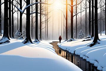 The tranquility of a solitary walk in a snow-covered forest invites deep reflection. Generative Al, 