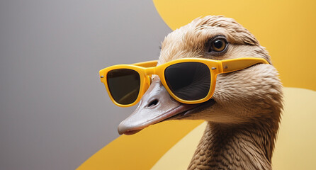 Goose in a sunglasses, hyperrealistic