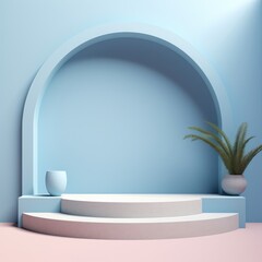 Podium realistic with different height on blue pastel background