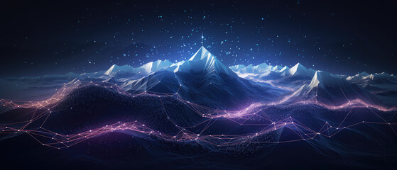 Dots, lines, mountain peak science and technology data information background material - obrazy, fototapety, plakaty