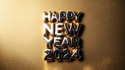 Happy New Year 2024 text title in balloon style. Happy New Year title image or social media image.  Generative AI.