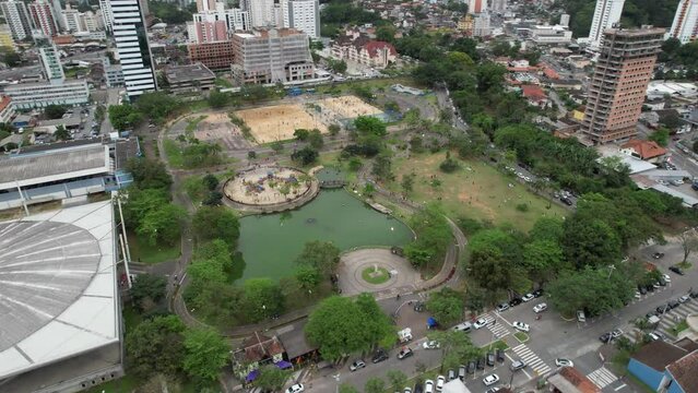 Drone video of Parque Ramiro Ruediger, public park in the city of Blumenau, Santa Catarina, Brazil