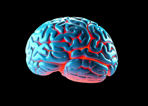 Human brain anatomy on black background. 