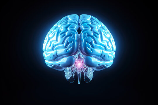 Human brain anatomy on black background. 