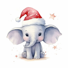 Baby Elephant Wearing a Santa Hat