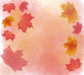 Watercolour autumnal background with maple leaves