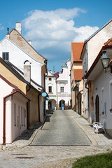Fototapeta na wymiar Telc town side street with old buildings, Czechia