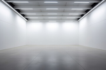 A large empty room with some lighting and no windows