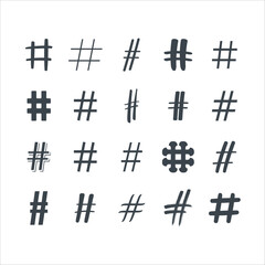 A set of hashtag mark concept design stock illustrations.