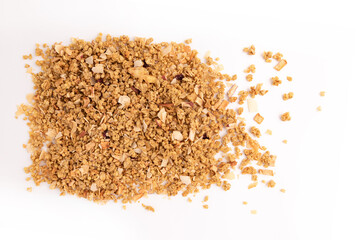 muesli pile or crunchy granola isolated on white