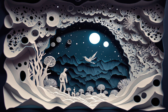 Paper art moon in the sky, AI generated