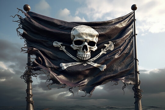 Grunge pirate flag with skull and cross bones