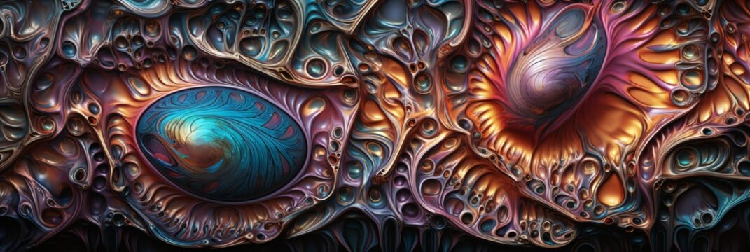 colorful metallic alien wall art, extraterrestrial stone relief