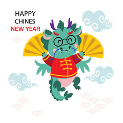Cute chinese dragon isolated. Happy New Year Symbol 2024. Vector illustration cartoon animals