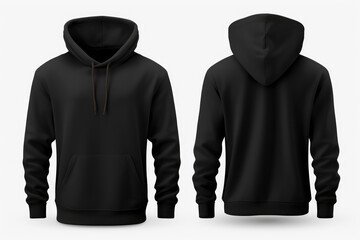 Set of Black front and back view tee hoodie hoody sweatshirt on transparent background cutout, PNG...