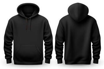 Set of Black front and back view tee hoodie hoody sweatshirt on transparent background cutout, PNG file. Mockup template for artwork graphic design. - obrazy, fototapety, plakaty