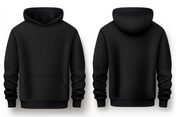 Set of Black front and back view tee hoodie hoody sweatshirt on transparent background cutout, PNG file. Mockup template for artwork graphic design. - obrazy, fototapety, plakaty