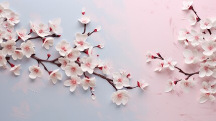 Cherry blossoms with vibrant pink petals, yellow stamen, and soft focus background. Nature wonder.