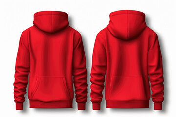 Set of red front and back view tee hoodie hoody sweatshirt on transparent background cutout, PNG file. Mockup template for artwork graphic design. - obrazy, fototapety, plakaty