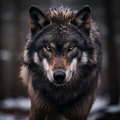 Fototapeta premium A dominant alpha wolf, showcasing its powerful rule and unstoppable dignity created with Generative Ai