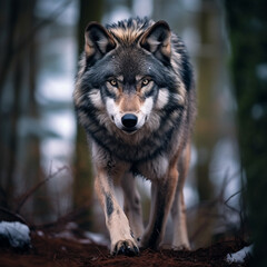 Obraz premium A dominant alpha wolf, showcasing its powerful rule and unstoppable dignity created with Generative Ai