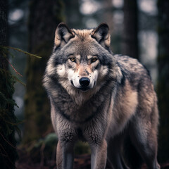 Fototapeta premium A dominant alpha wolf, showcasing its powerful rule and unstoppable dignity created with Generative Ai