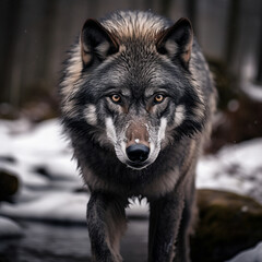 A dominant alpha wolf, showcasing its powerful rule and unstoppable dignity created with Generative Ai