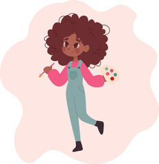 artist . girl artist afro. vector illustration of a girl with a painting brush