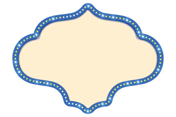 Antique shape marquee vintage 3d lightbox with glowing bulb. Blue color retro frame design vector illustration.