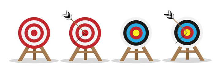 Set of blank targets and with arrows isolated on white background. Design for icons, shooting, archery or business goal targets. Vector illustration. EPS10 - obrazy, fototapety, plakaty
