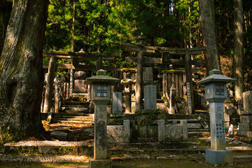 Friedhof Oku-no-in auf Berg Kōya mit Gräbern in Japan am Tag