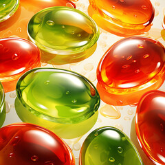 Jelly drops, red, green orange layers created with Generative Ai