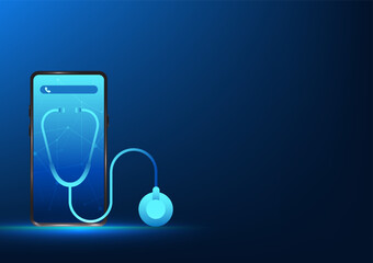 Healthcare technology, smartphone displaying Stethoscope with call icon, Telemedicine via mobile phone It is a way to talk and consult with a doctor for basic illnesses.