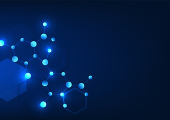 Biotechnology background Shows images of molecular structures, Showing research and experimentation at the molecular level to create products that are beneficial to humans.