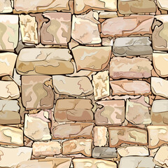 Stone wall seamless pattern. Seamless texture of natural stone. A set of stones in soft colors and various shapes