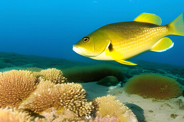 Naklejka na ściany i meble Yellow fish on the coral reef in the Red Sea. Egypt. Generative AI