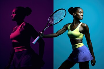 Sporty girl with tennis racket. Sports and healthy lifestyle. - obrazy, fototapety, plakaty
