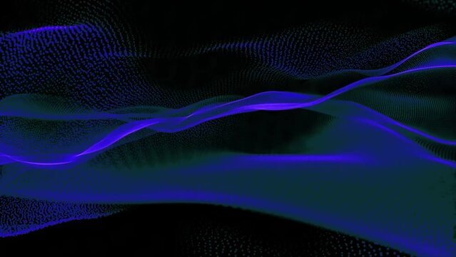 Abstract energy waves from futuristic hi-tech particles glowing background.