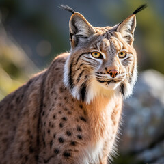 Obraz premium Balkan lynx, professional shot, wallpapers, 8k, film photography created with Generative Ai