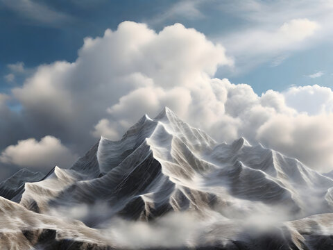 A unique background texture that combines the ruggedness of a rocky mountain range with the softness of a fluffy cloud. Image is generated with the use of an Artificial intelligence.