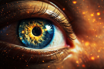 Woman eye closeup. The human sees something magical.  - 680152726