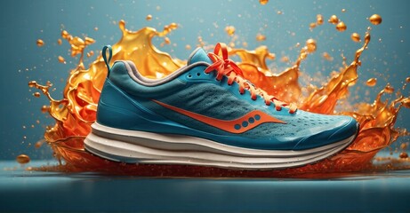 Striking illustration of a running shoe creating water splashes in a beautiful and dynamic display