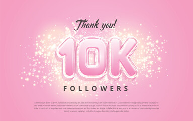 Thank you 10k followers social media template design vector on pretty pink color background with shiny glitter