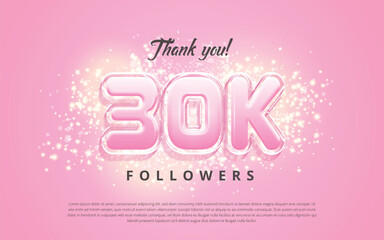 Thank you 30k followers social media template design vector on pretty pink color background with shiny glitter